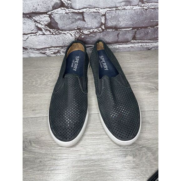 Sperry Seaside Perforated Black Suede Leather Slip On Shoes Sneakers 8M US/39EU - Picture 9 of 16
